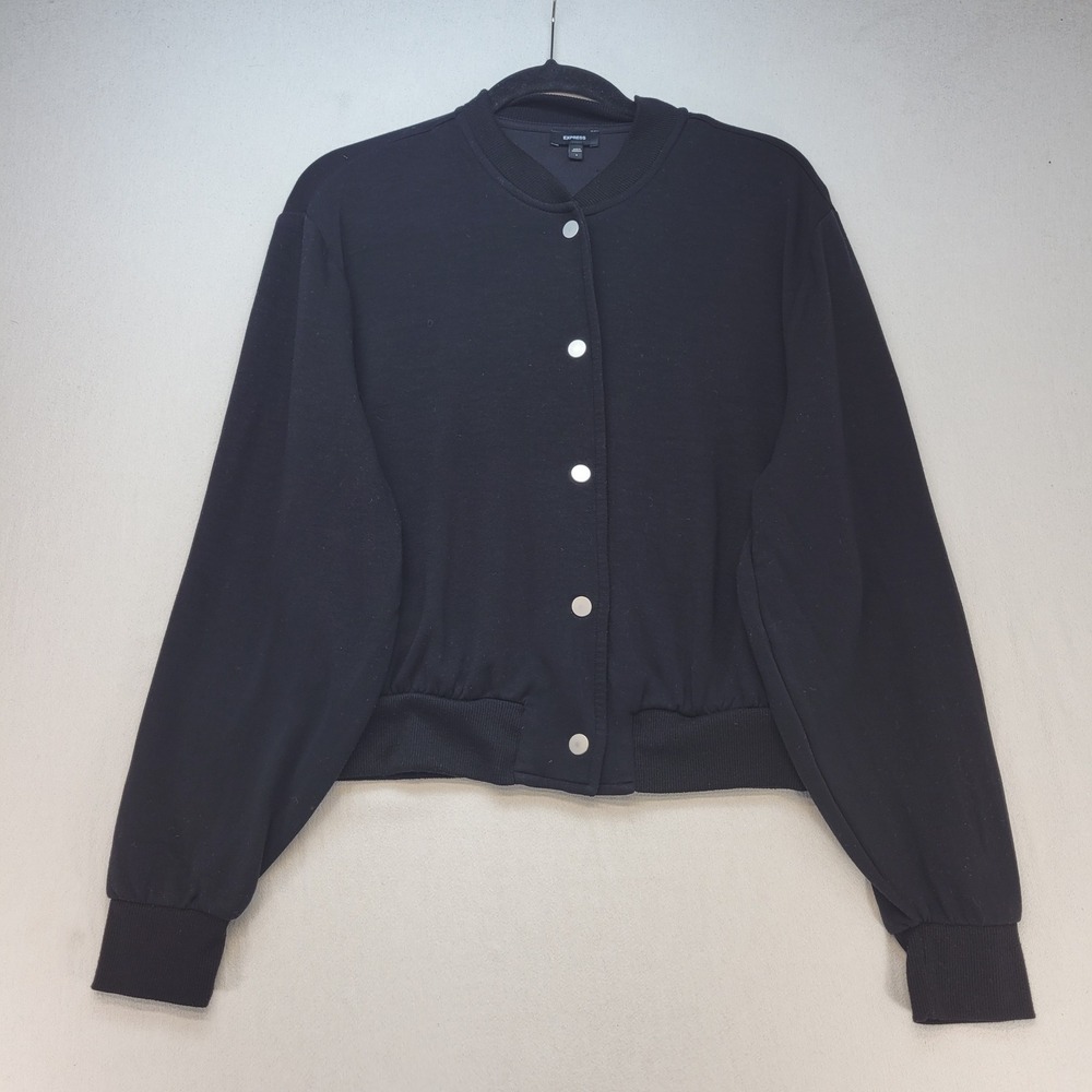 Express Bomber Cardigan Womens Small Black Casual Snap Front Knit Jacket